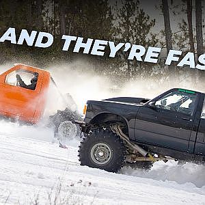 Drag Racing 2000hp Trucks UPHILL in SNOW.. (we were NOT ready for this)